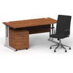 Impulse 1600mm Cantilever Straight Desk With Mobile Pedestal and Ezra Black Executive Chair - Image 7