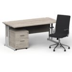 Impulse 1600mm Cantilever Straight Desk With Mobile Pedestal and Ezra Black Executive Chair - Image 11