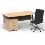 Impulse 1600mm Cantilever Straight Desk With Mobile Pedestal and Ezra Black Executive Chair - Image 15