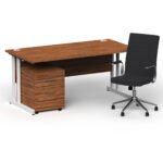 Impulse 1600mm Cantilever Straight Desk With Mobile Pedestal and Ezra Black Executive Chair - Image 31