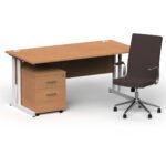 Impulse 1600mm Cantilever Straight Desk With Mobile Pedestal and Ezra Brown Executive Chair - Image 29