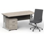 Impulse 1600mm Cantilever Straight Desk With Mobile Pedestal and Ezra Grey Executive Chair - Image 11