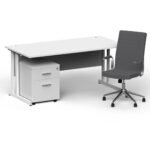 Impulse 1600mm Cantilever Straight Desk With Mobile Pedestal and Ezra Grey Executive Chair - Image 33