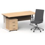 Impulse 1600mm Cantilever Straight Desk With Mobile Pedestal and Ezra Grey Executive Chair - Image 39