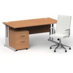 Impulse 1600mm Cantilever Straight Desk With Mobile Pedestal and Ezra White Executive Chair - Image 5