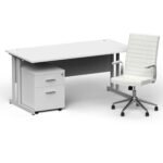 Impulse 1600mm Cantilever Straight Desk With Mobile Pedestal and Ezra White Executive Chair - Image 9