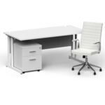 Impulse 1600mm Cantilever Straight Desk With Mobile Pedestal and Ezra White Executive Chair - Image 33