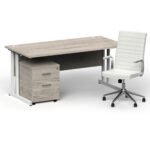 Impulse 1600mm Cantilever Straight Desk With Mobile Pedestal and Ezra White Executive Chair - Image 35