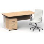Impulse 1600mm Cantilever Straight Desk With Mobile Pedestal and Ezra White Executive Chair - Image 39