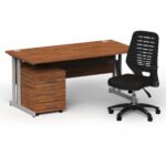 Impulse 1600mm Cantilever Straight Desk With Mobile Pedestal and Relay Black Back Operator Chair - Image 19