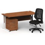 Impulse 1600mm Cantilever Straight Desk With Mobile Pedestal and Relay Black Back Operator Chair - Image 31