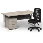 Impulse 1600mm Cantilever Straight Desk With Mobile Pedestal and Relay Black Back Operator Chair - Image 35
