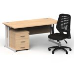 Impulse 1600mm Cantilever Straight Desk With Mobile Pedestal and Relay Black Back Operator Chair - Image 39