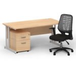 Impulse 1600mm Cantilever Straight Desk With Mobile Pedestal and Relay Silver Back Operator Chair - Image 3