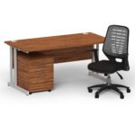 Impulse 1600mm Cantilever Straight Desk With Mobile Pedestal and Relay Silver Back Operator Chair - Image 7