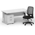 Impulse 1600mm Cantilever Straight Desk With Mobile Pedestal and Relay Silver Back Operator Chair - Image 9
