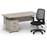 Impulse 1600mm Cantilever Straight Desk With Mobile Pedestal and Relay Silver Back Operator Chair - Image 11