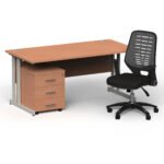 Impulse 1600mm Cantilever Straight Desk With Mobile Pedestal and Relay Silver Back Operator Chair - Image 13