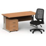 Impulse 1600mm Cantilever Straight Desk With Mobile Pedestal and Relay Silver Back Operator Chair - Image 17