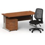 Impulse 1600mm Cantilever Straight Desk With Mobile Pedestal and Relay Silver Back Operator Chair - Image 19