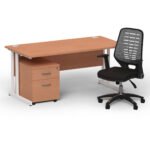 Impulse 1600mm Cantilever Straight Desk With Mobile Pedestal and Relay Silver Back Operator Chair - Image 25