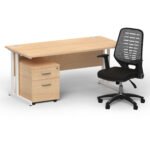 Impulse 1600mm Cantilever Straight Desk With Mobile Pedestal and Relay Silver Back Operator Chair - Image 27