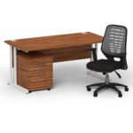Impulse 1600mm Cantilever Straight Desk With Mobile Pedestal and Relay Silver Back Operator Chair - Image 31