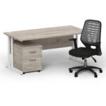 Impulse 1600mm Cantilever Straight Desk With Mobile Pedestal and Relay Silver Back Operator Chair - Image 35