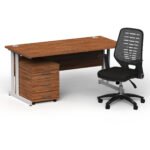 Impulse 1600mm Cantilever Straight Desk With Mobile Pedestal and Relay Silver Back Operator Chair - Image 43