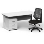Impulse 1600mm Cantilever Straight Desk With Mobile Pedestal and Relay Silver Back Operator Chair - Image 45