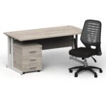 Impulse 1600mm Cantilever Straight Desk With Mobile Pedestal and Relay Silver Back Operator Chair - Image 47