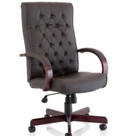 Chesterfield High Back Leather Executive Office Chair with Arms