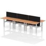 Air Back-to-Back Scalloped Edge Height Adjustable Bench Desk - 6 Person with Black Straight Screen - Image 11