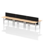 Air Back-to-Back Scalloped Edge Height Adjustable Bench Desk - 6 Person with Black Straight Screen - Image 44