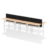 Air Back-to-Back Scalloped Edge Height Adjustable Bench Desk - 6 Person with Black Straight Screen - Image 45