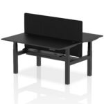 Air Back-to-Back Height Adjustable Bench Desk - 2 Person with Black Straight Screen - Image 91