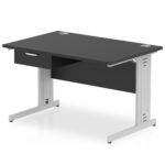 Impulse Cable Managed Straight Desk Silver Frame With Single One Drawer Fixed Pedestal - Image 2