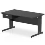 Impulse Cable Managed Straight Desk Black Frame With Single One Drawer Fixed Pedestal - Image 9