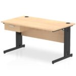 Impulse Cable Managed Straight Desk Black Frame With Single One Drawer Fixed Pedestal - Image 11