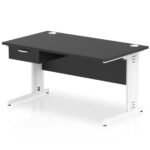 Impulse Cable Managed Straight Desk White Frame With Single One Drawer Fixed Pedestal - Image 9