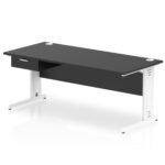 Impulse Cable Managed Straight Desk White Frame With Single One Drawer Fixed Pedestal - Image 23