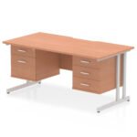 Impulse Scalloped Edge 1600mm Cantilever Straight Desk With Two Fixed Pedestal - Image 5