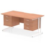 Impulse Scalloped Edge 1600mm Cantilever Straight Desk With Two Fixed Pedestal - Image 6