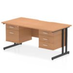 Impulse Scalloped Edge 1600mm Cantilever Straight Desk With Two Fixed Pedestal - Image 13
