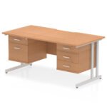 Impulse Scalloped Edge 1600mm Cantilever Straight Desk With Two Fixed Pedestal - Image 14
