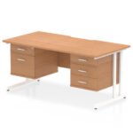 Impulse Scalloped Edge 1600mm Cantilever Straight Desk With Two Fixed Pedestal - Image 15
