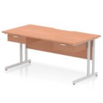 Impulse Scalloped Edge Cantilever Straight Desk With Two One Drawer Fixed Pedestals - Image 7