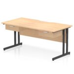 Impulse Scalloped Edge Cantilever Straight Desk With Two One Drawer Fixed Pedestals - Image 3