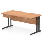 Impulse Scalloped Edge Cantilever Straight Desk With Two One Drawer Fixed Pedestals - Image 4