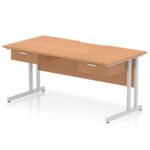 Impulse Scalloped Edge Cantilever Straight Desk With Two One Drawer Fixed Pedestals - Image 10
